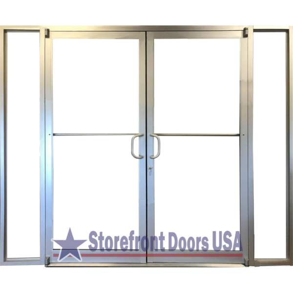 Double Door with Sidelite windows - OffsetPivot Hinge - Clear Aluminum Finish