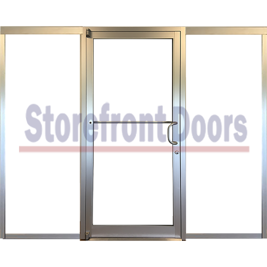 Commercial Right Hand (RH) Storefront Door with 28″ Sidelites - Clear Aluminum, Finish